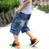 Mens Plus Size Loose Baggy Denim Short Men Jeans Fashion Streetwear Hip Hop Long 3 4 Cargo Shorts Pocket Bermuda Male Blue272S