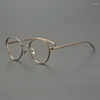 Óculos de sol quadros japonês redondo esculpido óculos luxo prata ouro prescrição negócios puro titânio unisex óculos com caso