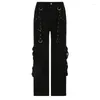 Damesjeans SUCHCUTE Goth Dark Y2k Punk Cargo Broek Hippie Baggy Wijde Pijpen Grunge Harajuku Zwarte Band Patchwork Stitch Broek