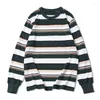 Męskie koszule 2023 Vintage w paski koszuli z długim rękawem Mężczyźni Kobiety okrągły szyję ciężka bawełniana t-shirt Spring Autumn Casual Pullover Tops