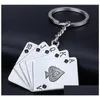 Nyckelringar Metal Royal Flush Poker Spela Card Charms Key Ring Red Black Keychain Bag Hanging Fashion Jewelry Dharm