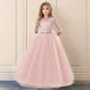 Meninas casamento tule renda vestido da menina infantil fantasia outono princesa eventos traje crianças festa cerimônia roupas rosa 14y y256x