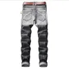 Men's Jeans High Quality Men Gray Denim Moto Biker Slim Male Pleated Stretch Long Jean Pants Large Size Patchwork285z