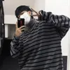 Kvinnors tröjor feiernan punk randig tröja kvinnor överdimensionerade streetwear harajuku långärmad pullover koreansk stil höst vinter par