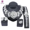 Italian Bridal Constume Flower Crystal Jewelry Set Nigeria Women Necklace Earrings Dubai Gold Color Bangle Ring Jewellry