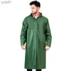 Men's Wool Blends PVC Women Men's Waterproof Long Windbreaker Raincoats Vintage Green Navy Hooded Trench Coat Outdoor Hiking Fishing For MenL231017