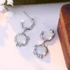 Hoop Earrings Hip Hop Fashion Engagement Big Round White Moonstone For Women Classic Silver Color Wedding Party Jewelry