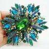 Hela - 2014 New Fashion Elegant Flower Gold -Plated Large Brosch Pin Green Rhinestone Crystal278a