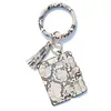 Nyckelringar Kvinnor Wallet Keychains Leopard Print Pu Leather Tassels Armband Keychain Credit Card Bangle Key Ring Wristlet Handbag Acces