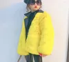 Jaquetas meninas crianças roupas coreano peles outono curto espessamento casaco turn down collar outerwear inverno amarelo