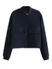 Kvinnors stickor Tees Traf Women Bomber Jacket 2023 Zatr Croped Spring Casual Short Female Button Coat Streetwears 231016