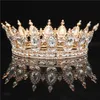 Coroa de cristal redonda diadema rainha cocar metal cores douradas tiaras e coroas baile concurso casamento acessórios de joias de cabelo w0104204a