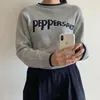 Kadın Sweaters Karram Kore Moda Kükredmiş Kükreşim Vintage Tepeli Stil Mektup Nakış Kazak Kadınlar Sonbahar Gri Jumpers American