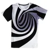 Noir et blanc Vertigo impression hypnotique t-shirt Unisxe drôle à manches courtes t-shirts hommes haut pour femme hommes 3D T-shirt303F