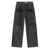 Jeans da uomo SYUHGFA Moda Multi Tasca Stile Americano High Street Maschio Pantaloni di Jeans Lavati Dritto 2023 Autunno Alla Moda