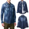 Camicia di jeans strappati Camicie di jeans slim fit vintage invecchiate con lavaggio sbiancato da uomo Cool Guy261j