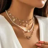 Anhänger Halsketten 4 stücke Vintage Sonnenblumen Blume Schlüsselbein Kette Halskette Für Frauen Kpop Strass Liebe Herz Choker Ästhetischen Y2K Schmuck