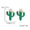 Stud Earrings Green Cactus Grey Leaf Creative Retro Simple Alloy Plant Dripping Oil For Women Jewelry Gifts