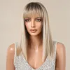 Cosplay Wigs HENRY MARGU Blonde Silky Straight Synthetic Wigs with Bangs Medium Long Natural Platinum Wig for Women Cosplay Heat Resistant 231016