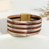 Charm Armbänder Amorcome Bohemian Blumendruck Leder für Frauen Multilayer Slim Strips Wide Wrap Armband Armreif Schmuck