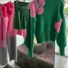 Kadın Sweaters Hikigawa Sıradan Kontrast Renk Çiçek Jakar Kadınlar O Boyun Uzun Kollu Küleyler Tatlı İçi Bahsetme Üstler Mujer