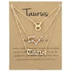 3PCS/Zestaw Dwanaście konstelacji zawieszka Złota Kobieta Naszyjka Projektant biżuterii Srebrny łańcuch Rhinestone Zodiac South Womens Mans Choker Naszyjniki z prezentem karty