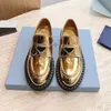 Metallic lederen platform schoenen schort tenen slip-on loafers dames luxe designer loafers dikke hielschoen luxe lounge flats maten 35-42 met doos