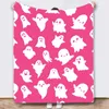 Filtar Pink Halloween Ghost Filt Flanell Double Sided Fluffy Soft Casual Sofa TV Throw Plush Cover 231017