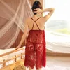 Kvinnors sömnkläder FDFKLAK Sexig Sling Nightdress Kvinnor Backless Summer Nightrowns Loose Plus Size Lace Dress Female Nightshirt