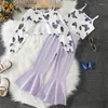 Clothing Sets Pudcoco Kids Girls Fall Outfits Butterfly Print Long Sleeve Crop Tops Sleeveless Cami Flare Pants 3Pcs Clothes Set 3-7T