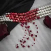 Ailodo – collier multicouches en perles d'imitation pour femmes, ras du cou, perles de cristal gothiques, pompon, à la mode, bijoux d'halloween, cadeau