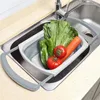 Cozinha de armazenamento grande escorredor dobrável sobre pia silicone frutas vegetais cesta de lavagem coadores com alça dobrável escorredor ferramenta