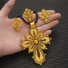 Высокое качество Fine Solid 14k Gold Эфиопские ювелирные наборы с большим крестом Ожерелье Серьги Кольцо Дубай Невеста Habesha Африканские товары Gift234y