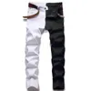 Erkek kot pantolon moda dikiş ince iki renkli beyaz ve siyah trend streç pantolon denim pantolon307y
