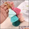 Sleutelhangers Lanyards sleutelhangers drie lagen katoen kwast sleutelhanger Boheemse Boho stijl vrouwen tas hanger Mticolor handgemaakte sleutelhanger 1 Dhzkc