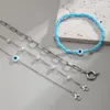 Link Pulseiras KunJoe 4 pçs/set Azul Contas de Arroz Imitação de Pérola Pulseira Conjunto Para Homens Punk Cor Prata Cruz Cadeia Festa Jóias