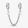 100% 925 Sterling Silver Half Moon and Star Safety Chain Charms Fit Original European Charm Bracelet Fashion Women Wedding Engagem267x