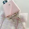 Luxury Necklace Jeans Vogue Phone Case för iPhone 15 Plus 14 13 12 11 Pro Max XR XS Sturdy Stylish Crossbody Strap Card Slot Litchi Grain Leather Plånbok Back Cover Cover