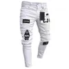 3 stijlen Heren Stretchy Ripped Skinny Biker Borduurprint Jeans Vernietigd Gat Afgeplakt Slim Fit Denim Bekrast Hoge Kwaliteit Jean H253o