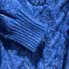 Women's Sweaters Ladies Blue Ribbed Knitted Long Sleeve Zipper Turtleneck Sweater Pullover Jumper Top