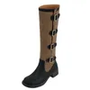 Donne 2024 Stivali al ginocchio 911 Alta Autunno Inverno Moda Vera Pelle Splicing Med Tacchi Scarpe Casual Donna Taglia 34-40