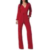 Elegante casual jumpsuits romper effen wijde pijpen bodysuit vrouw een stuk broek v-hals lange mouw dames overalls206y