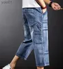 Pantalones vaqueros para hombre Pantalones cortos de mezclilla holgados Moda Streetwear Hip Hop Skateboard Cargo Hole Jeans hasta la pantorrilla PantsL231017
