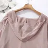 Camicia da donna in maglia di lino lavorata a maglia con cappuccio aria condizionata camicia estiva in stile coreano sciolto cardigan di protezione solare legato in puro colore