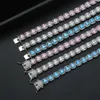 HHC08 RINNTIN Luxury Diamond Women Cluster Necklace White Gold Plated Iced Out Blue Pink Clear CZ Clustered Tennis Chain