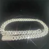 Moissanite Iced Out Chains Colar Hip Hop Jóias Baguette Diamante Homens Colar de Ouro Prata Totalmente VVS Luxo Moissanite Baguette Cuban Link Chain 20mm