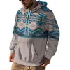 Men's Hoodies Geometric Pattern Men Hoodie Print Pullover Stylish Sport Sweatshirt With Drawstring Long Sleeve Front