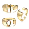 Anéis de cluster anel inicial ajustável para mulheres boêmio arco-íris zircão ouro cor letra nome dedo acessórios masculinos jóias230k