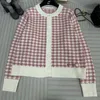 Women Knitted Round Neck Long Sleeve Cardigan Early Fall Plaid Knitted Sweater