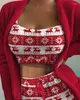 Women's Tracksuits 3Pcs Women Outfit 2023 Spring Fashion Christmas Pattern Print U-Neck Spaghetti Strap Fluffy Home Cami Set With Cardigan